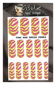 Packaging for Pink & Green Zebra Nail Wraps