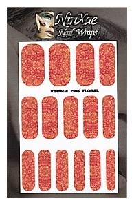 Packaging for Vintage Pink Floral Nail Wraps