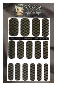 Packaging for Gold Fishnet on Black Nail Wraps